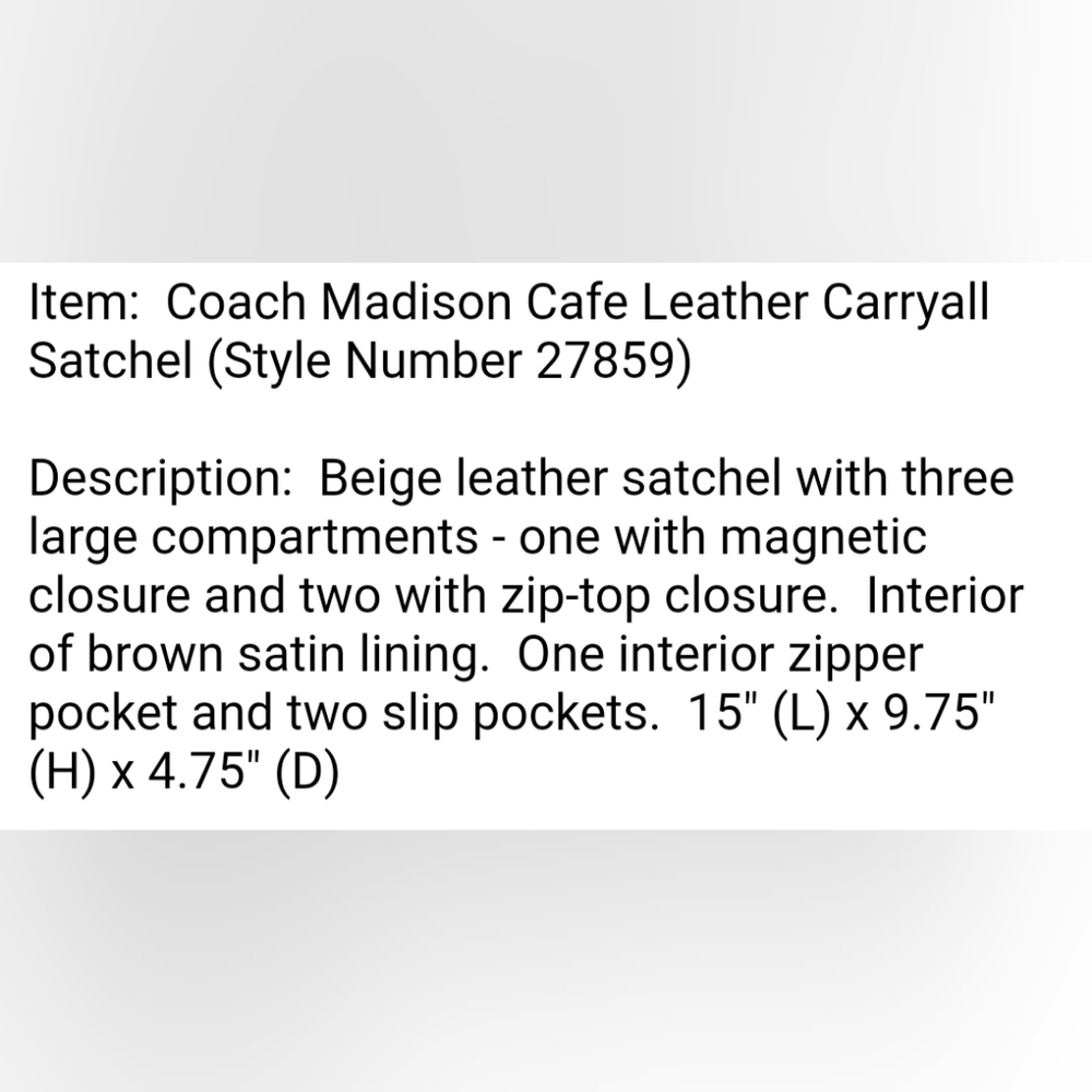 NWT Coach Madison Pebble Leather Carryall Satchel - Picture 15 of 16